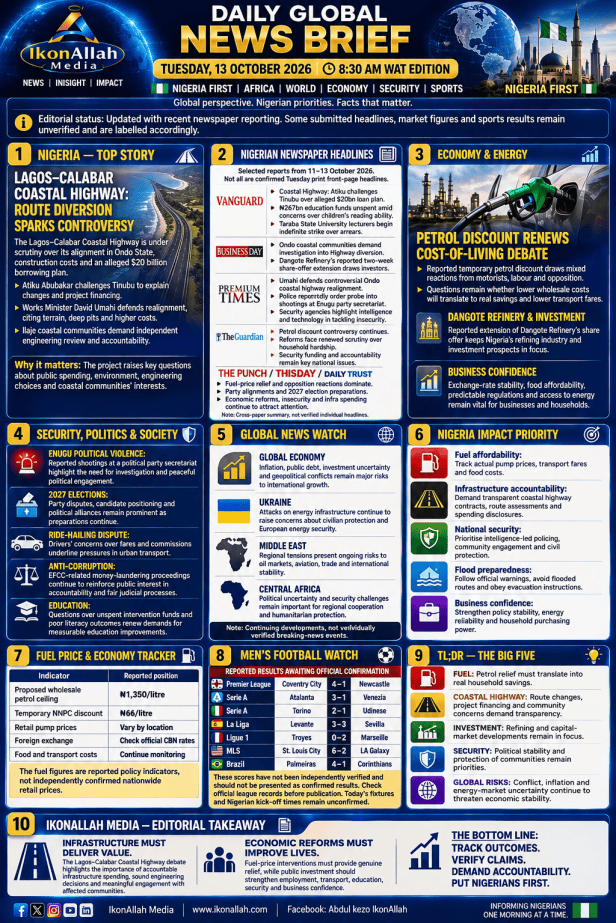 DAILY GLOBAL NEWS BRIEF Tuesday, 13 October&nbsp;2026